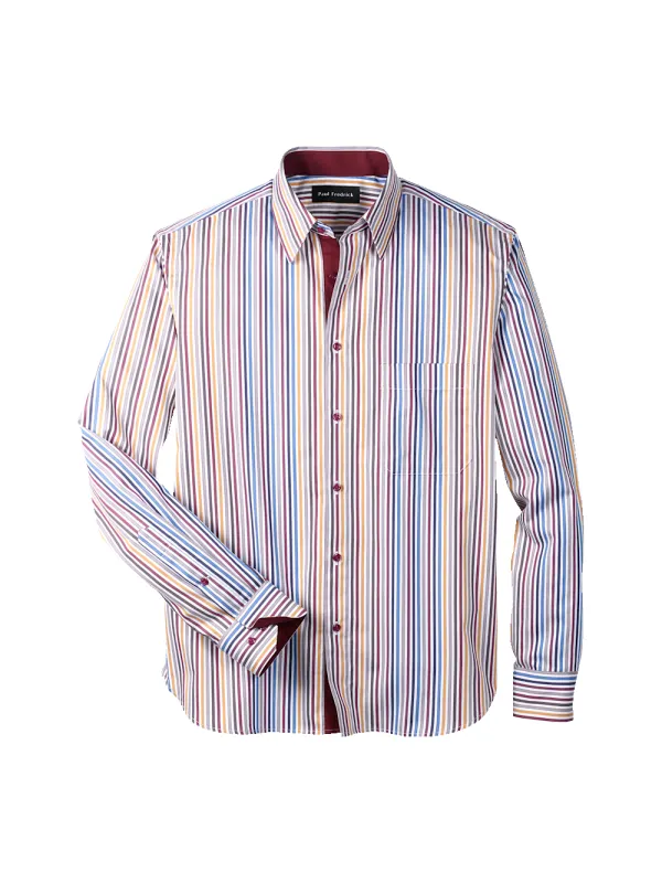 Cotton Stripe Point Collar Casual Shirt - Multi sold by Paul Fredrick