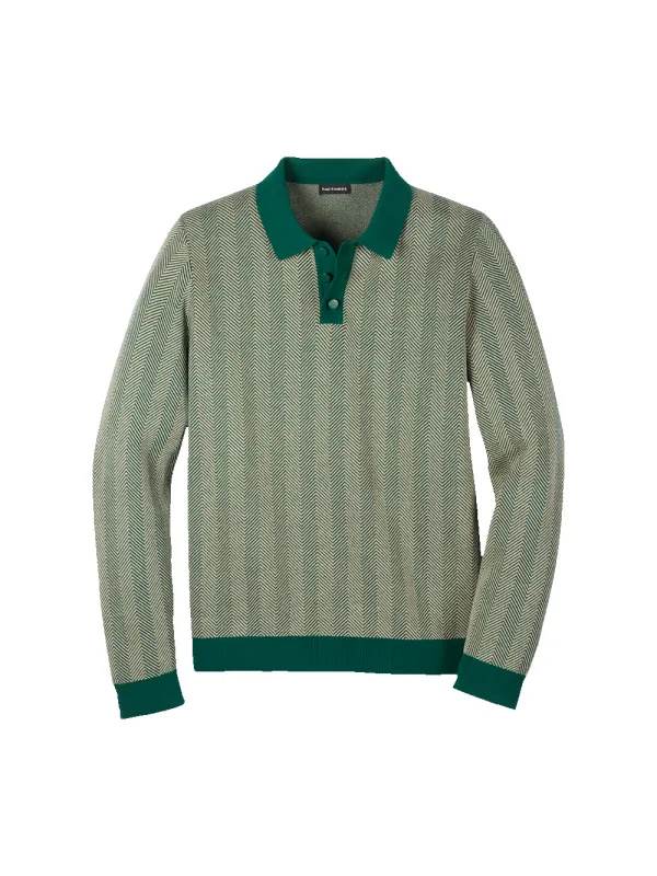 Cotton Three Button Polo - Green sold by Paul Fredrick