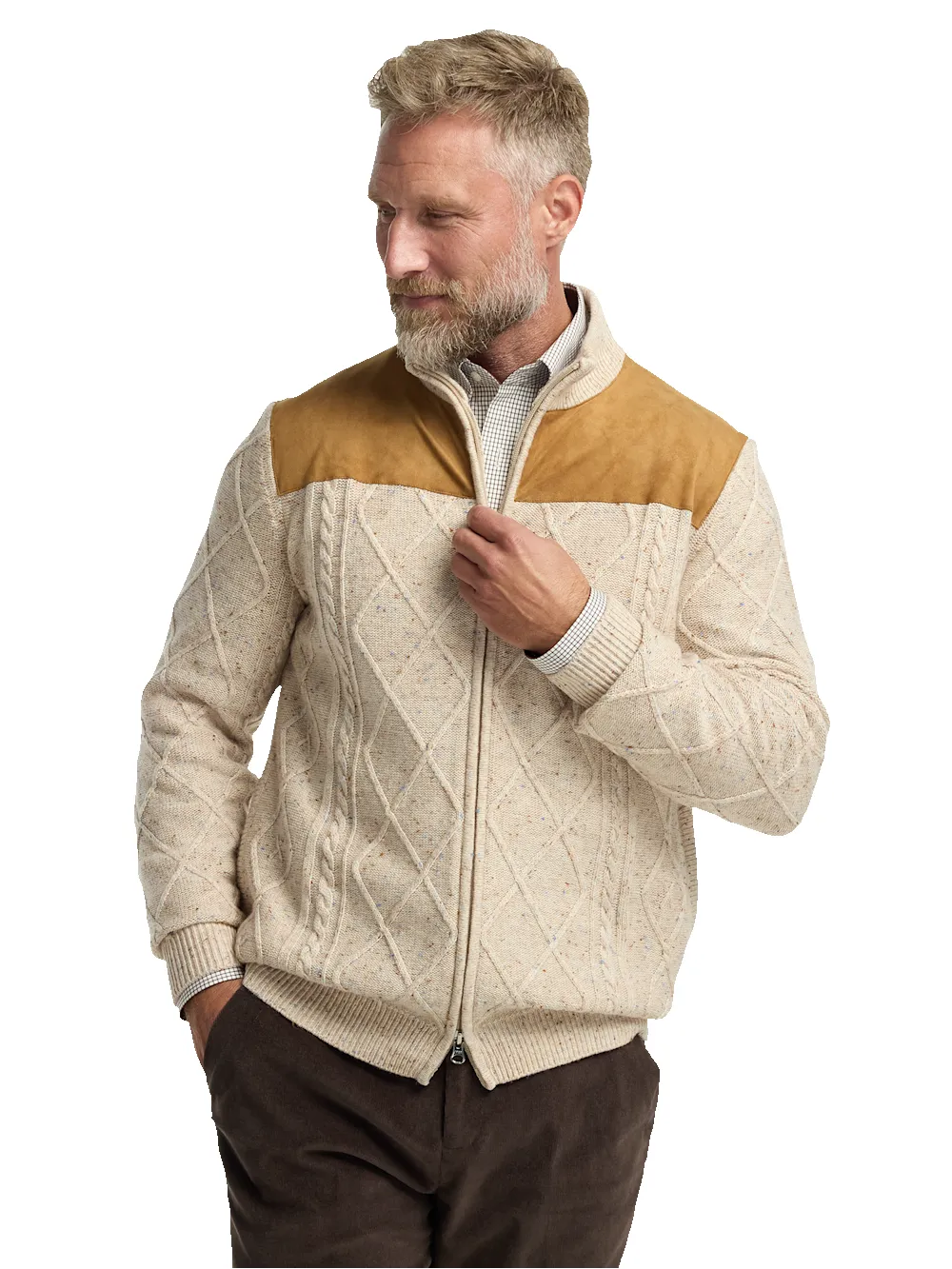 Donegal Full Zip Mock Neck Sweater - Ivory sold by Paul Fredrick product image thumbnail 2