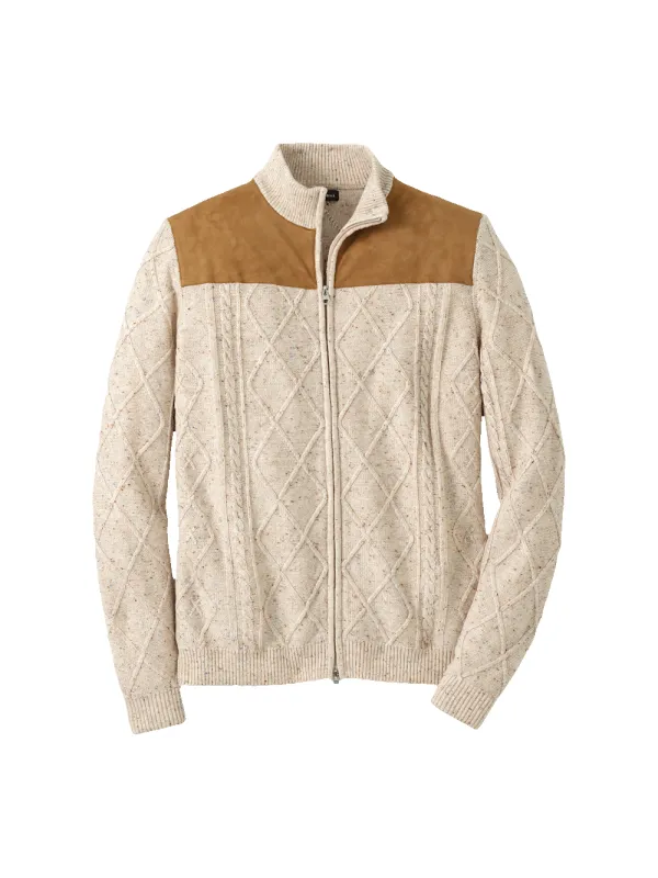Donegal Full Zip Mock Neck Sweater - Ivory sold by Paul Fredrick