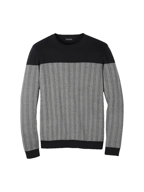 Cotton Crewneck Sweater - Black/ivory sold by Paul Fredrick