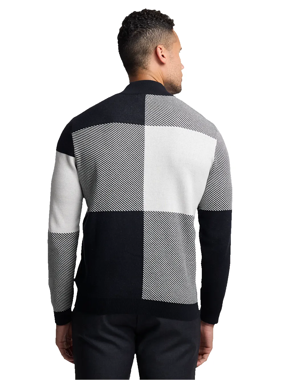 Cotton Full Zip Mock Neck Sweater - Black/white Glen Plaid sold by Paul Fredrick product image thumbnail 5
