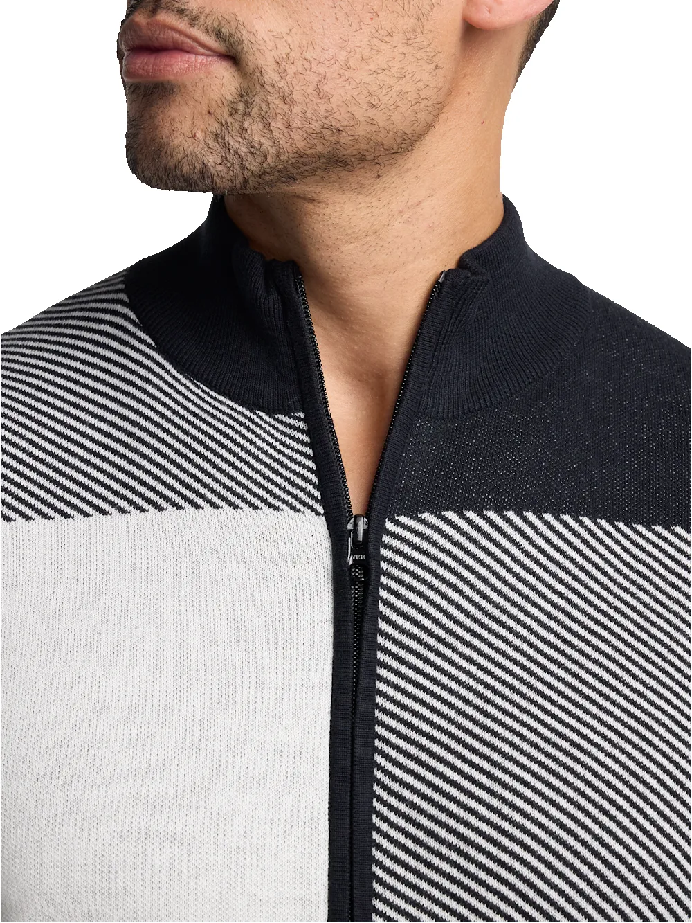 Cotton Full Zip Mock Neck Sweater - Black/white Glen Plaid sold by Paul Fredrick product image thumbnail 3