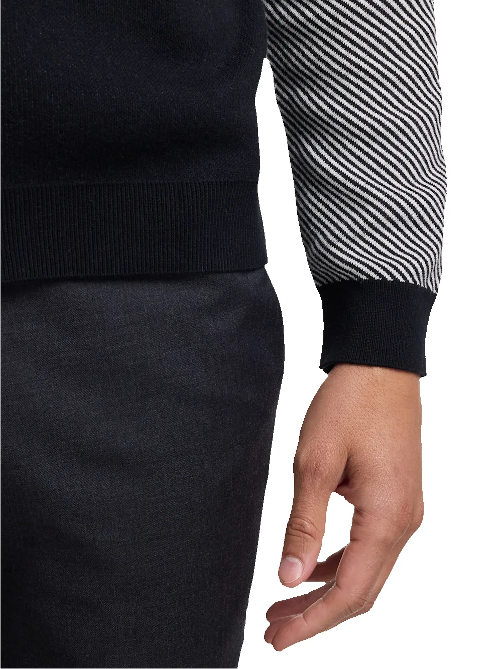 Cotton Full Zip Mock Neck Sweater - Black/white Glen Plaid sold by Paul Fredrick product image thumbnail 4