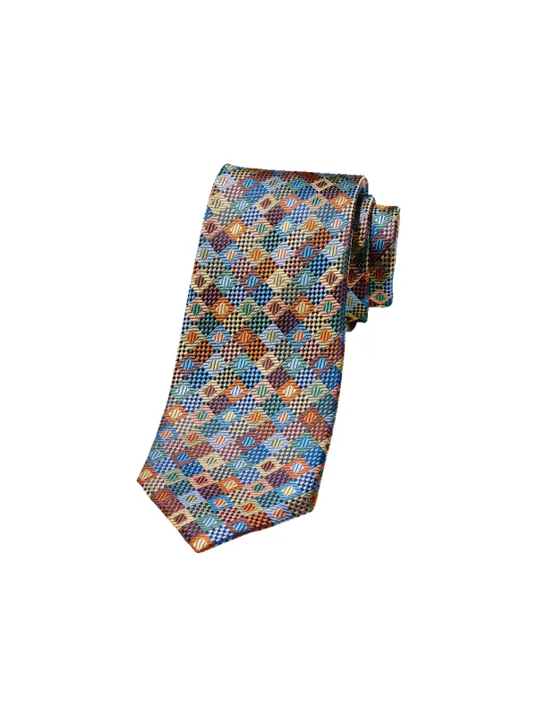 Geometric Woven Silk Tie - Brown Multi sold by Paul Fredrick