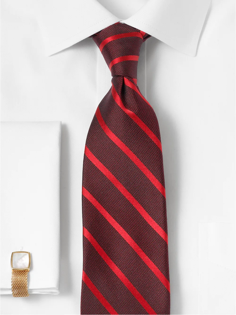 Stripe Woven Silk Tie - Red sold by Paul Fredrick product image thumbnail 2