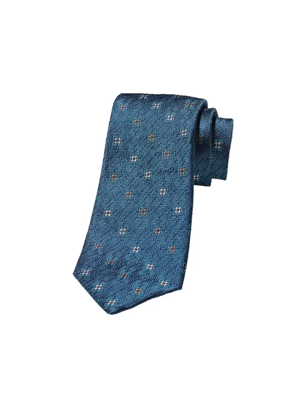Medallion Woven Silk Tie - Teal sold by Paul Fredrick