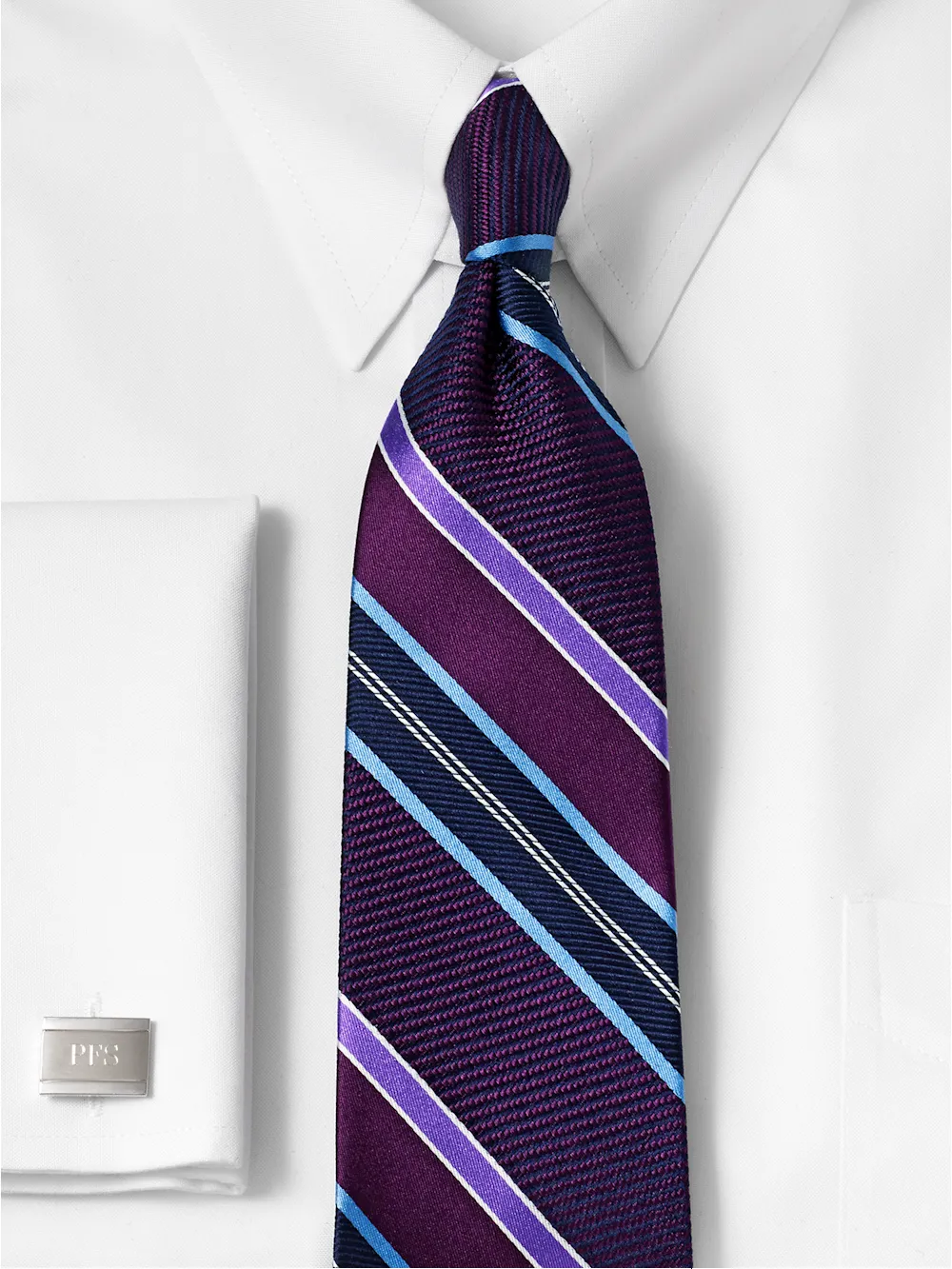 Stripe Woven Silk Tie - Purple/blue sold by Paul Fredrick product image thumbnail 2