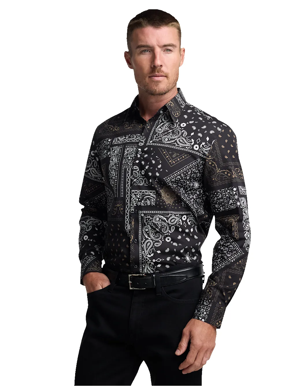 Cotton Paisley Point Collar Casual Shirt - Black/brown sold by Paul Fredrick product image thumbnail 3