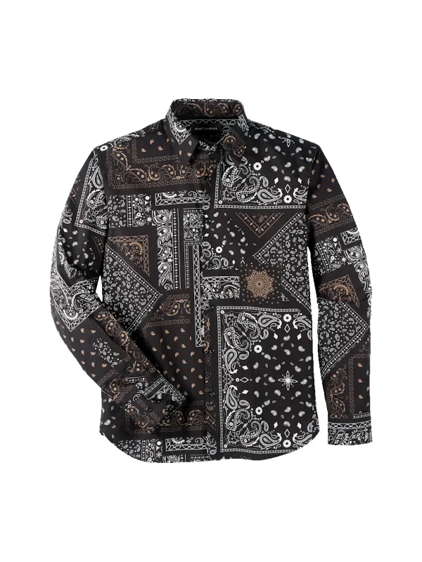 Cotton Paisley Point Collar Casual Shirt - Black/brown sold by Paul Fredrick