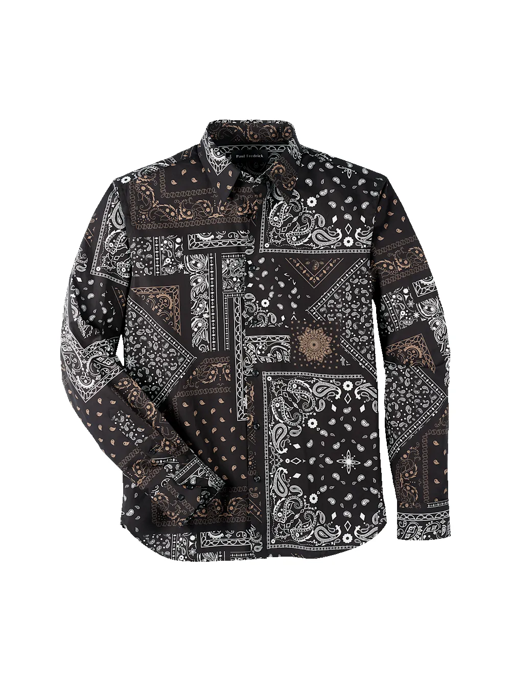 Cotton Paisley Point Collar Casual Shirt - Black/brown sold by Paul Fredrick
