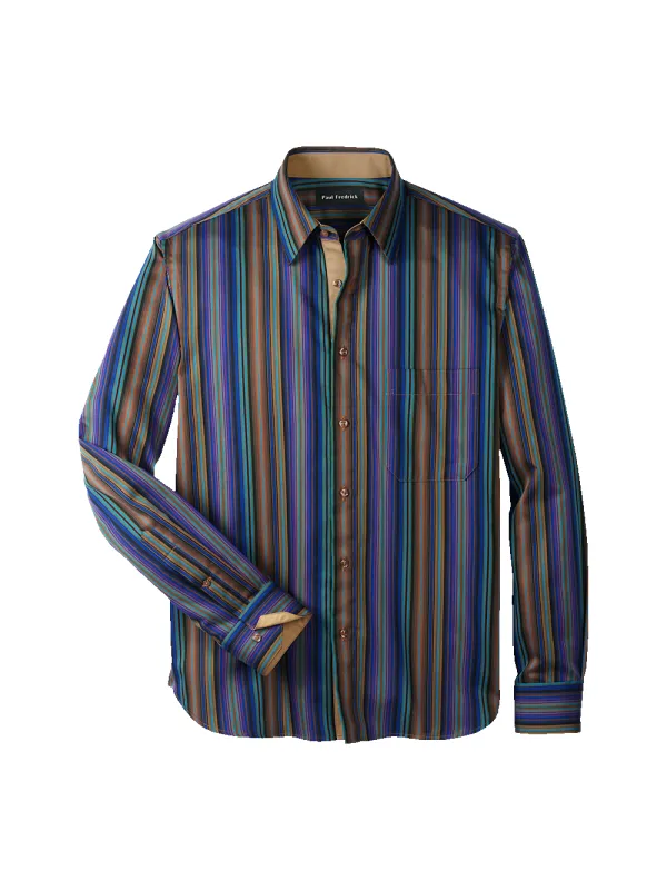 Cotton Stripe Point Collar Casual Shirt - Multi sold by Paul Fredrick