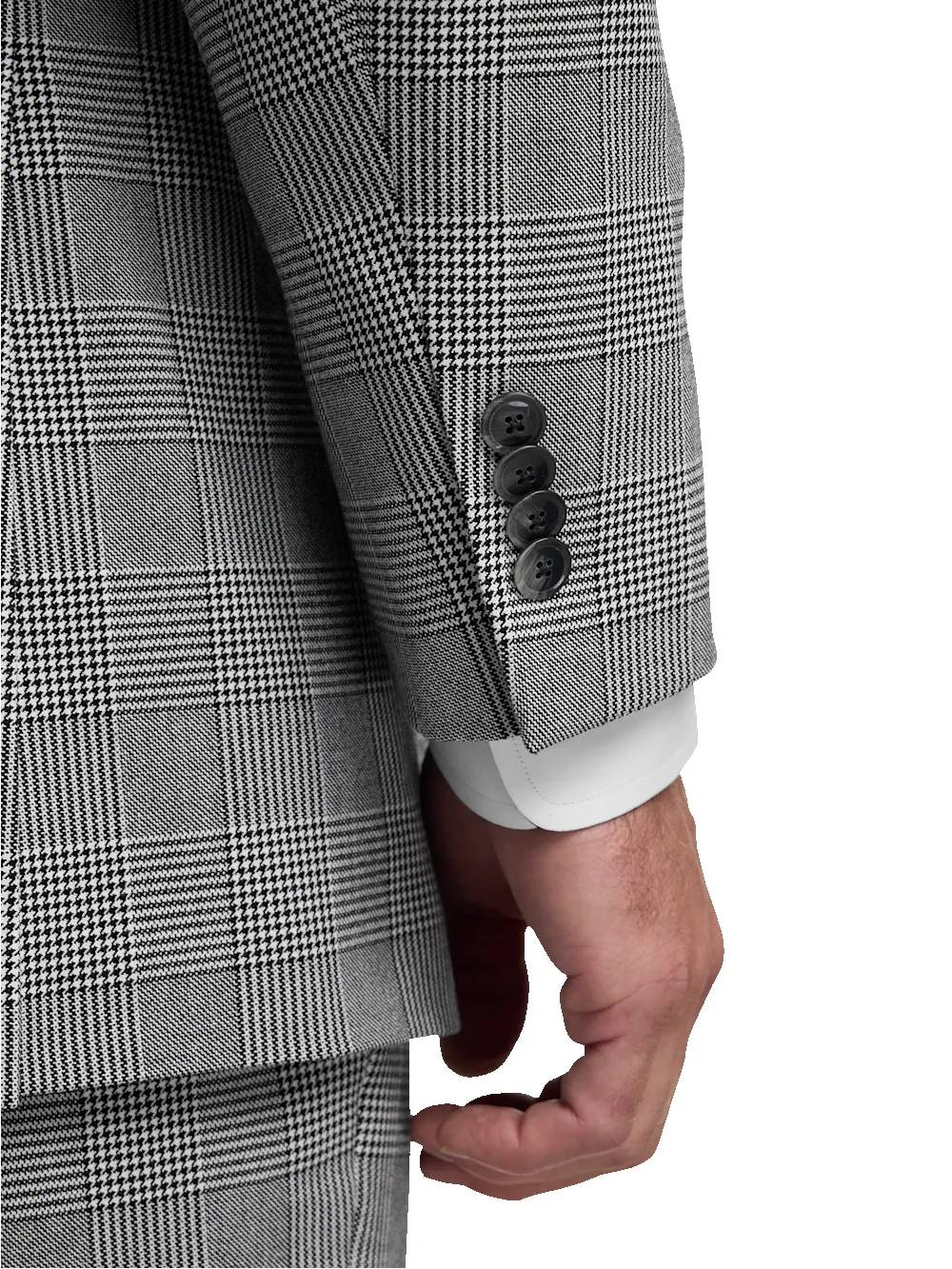 Black/White Plaid Houndstooth Double Breasted Peak Lapel Suit Jacket - Black/white sold by Paul Fredrick product image thumbnail 3