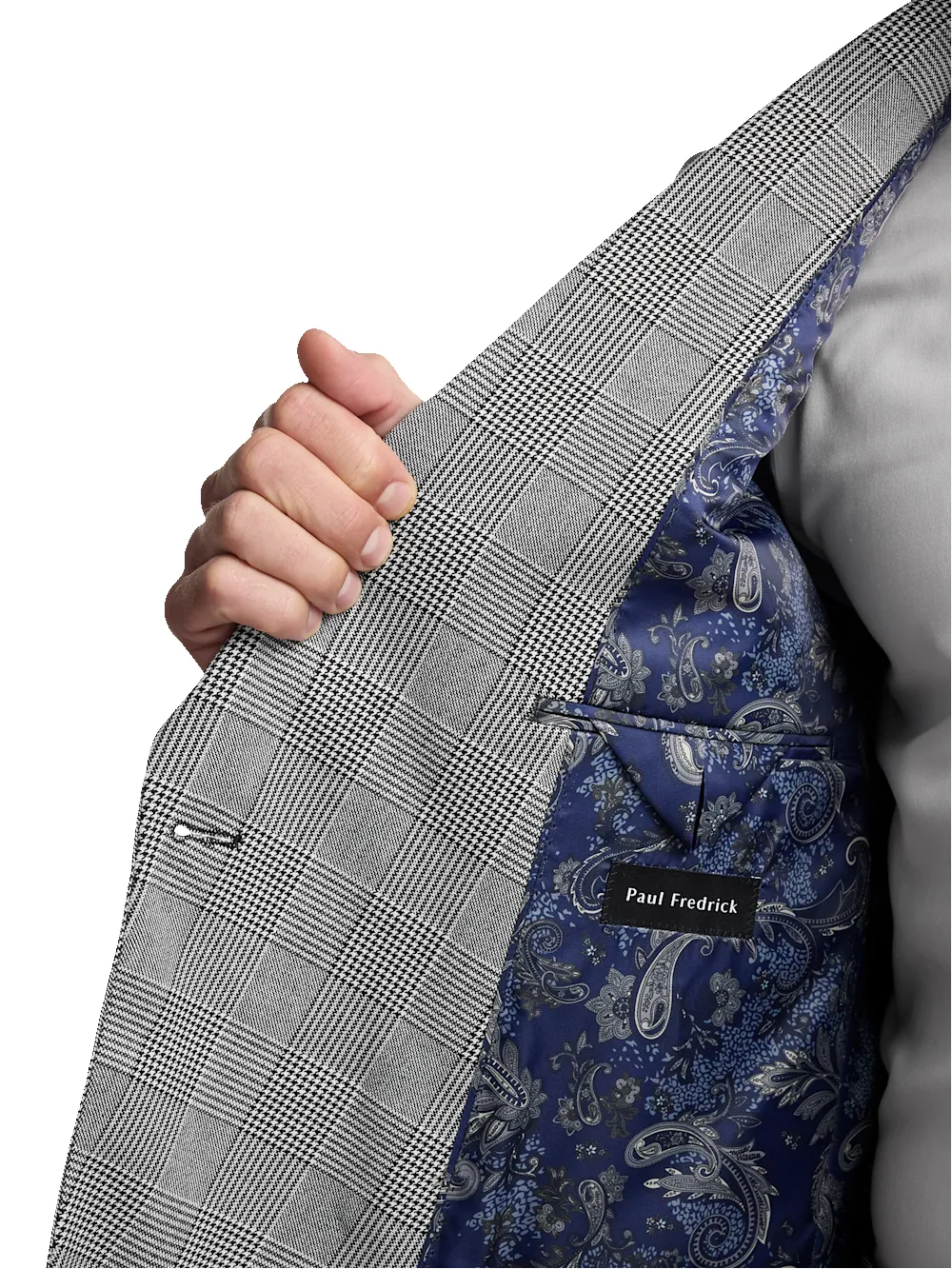 Black/White Plaid Houndstooth Double Breasted Peak Lapel Suit Jacket - Black/white sold by Paul Fredrick product image thumbnail 4