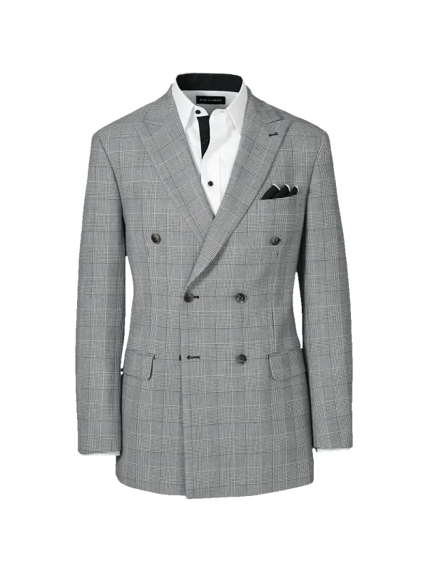 Black/White Plaid Houndstooth Double Breasted Peak Lapel Suit Jacket - Black/white sold by Paul Fredrick