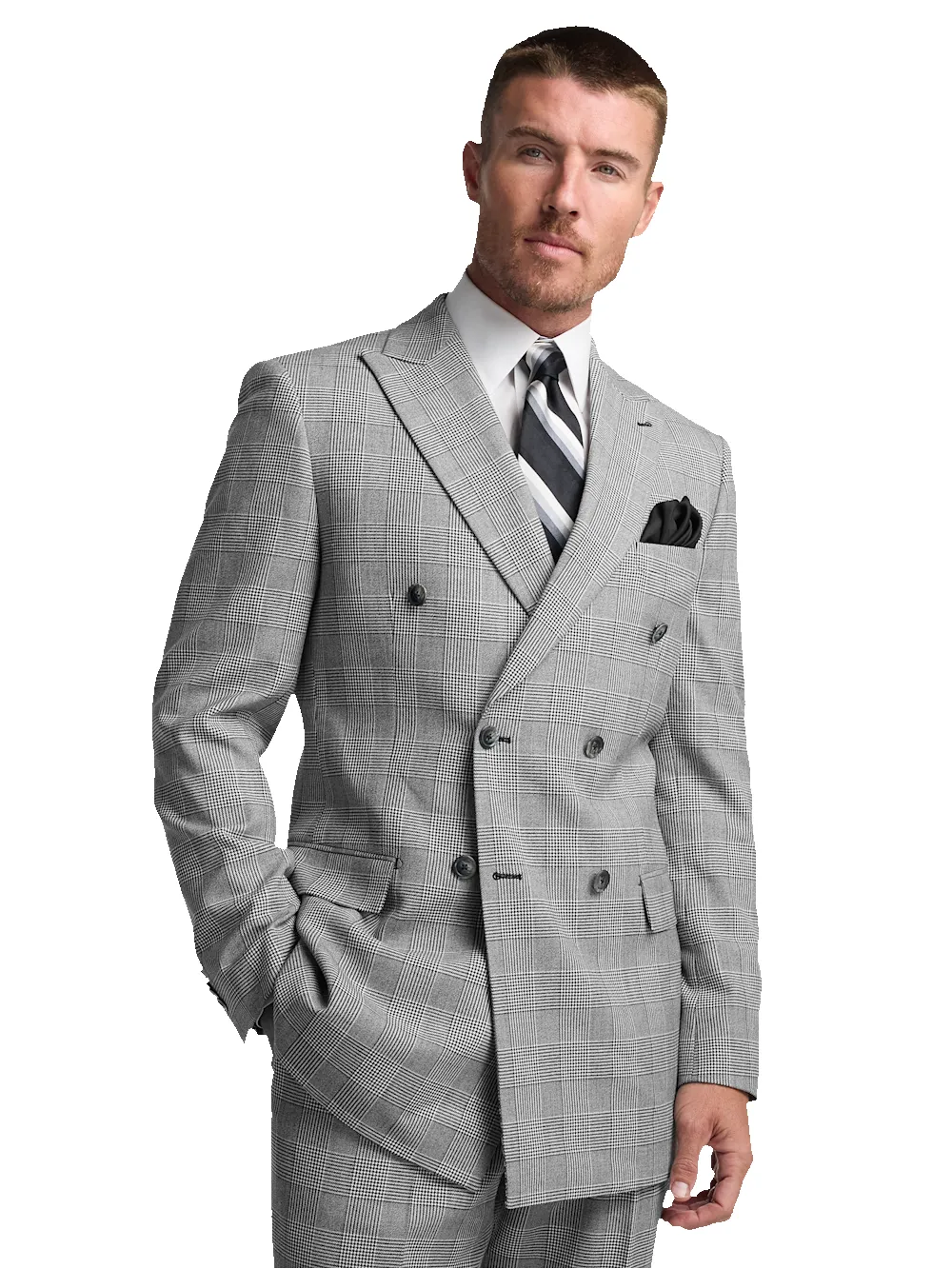 Black/White Plaid Houndstooth Double Breasted Peak Lapel Suit Jacket - Black/white sold by Paul Fredrick product image thumbnail 2