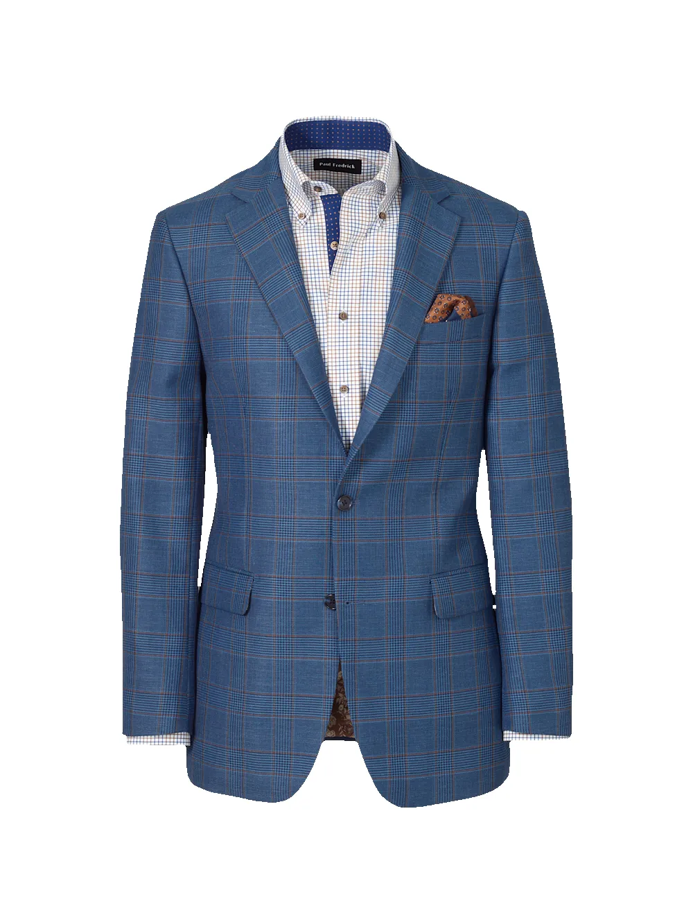 Blue/Tan Wool Blend Plaid Single Breasted Notch Lapel Suit Jacket - Blue/tan sold by Paul Fredrick