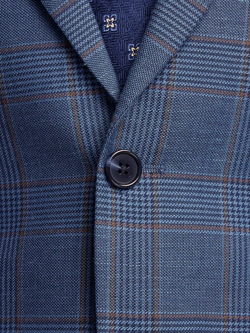 Blue/Tan Wool Blend Plaid Single Breasted Notch Lapel Suit Jacket - Blue/tan sold by Paul Fredrick product image thumbnail 5