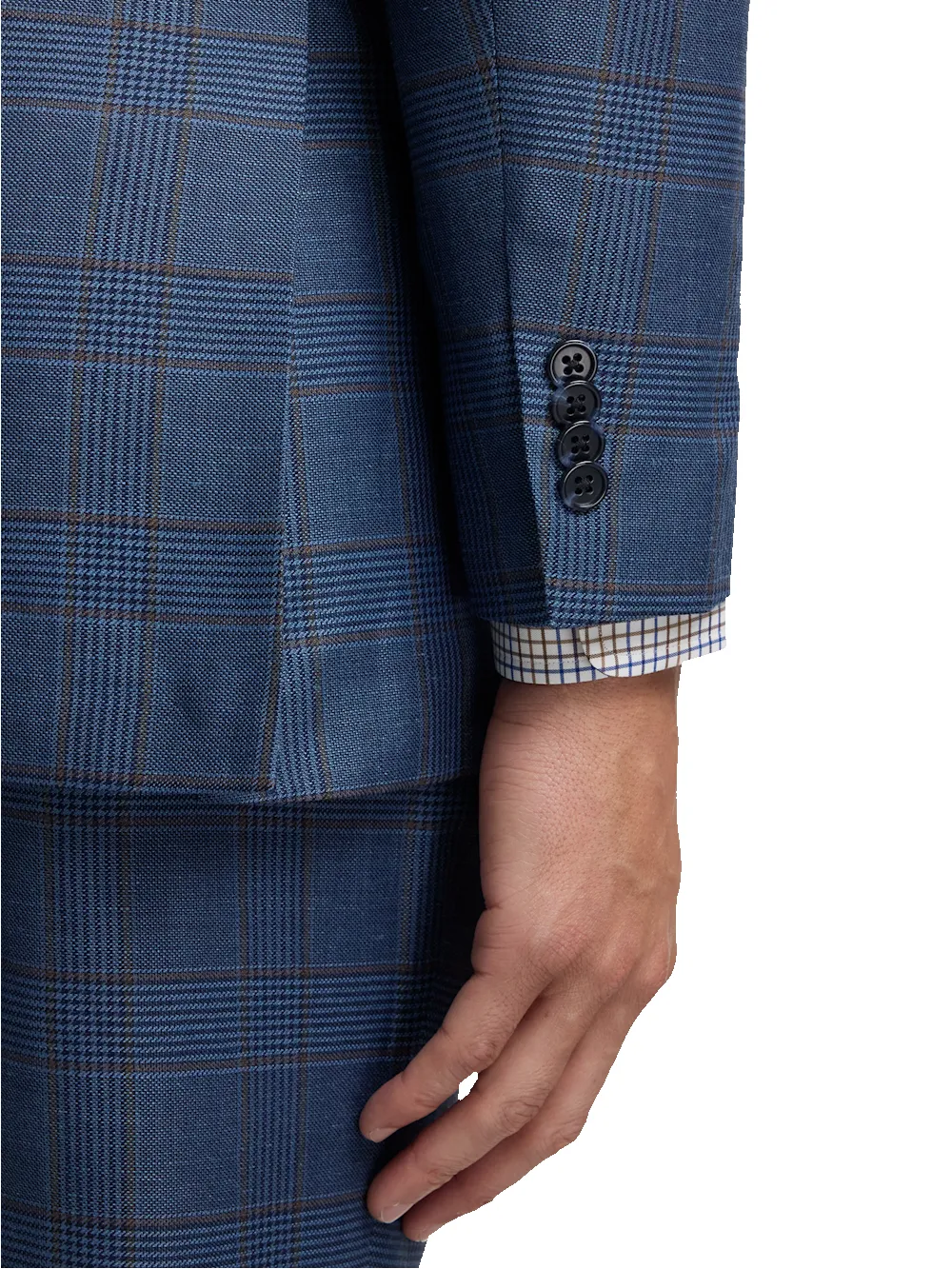 Blue/Tan Wool Blend Plaid Single Breasted Notch Lapel Suit Jacket - Blue/tan sold by Paul Fredrick product image thumbnail 3