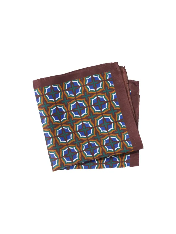 Medallion Silk Pocket Square - Brown Multi sold by Paul Fredrick
