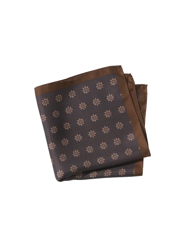 Medallion Silk Pocket Square - Brown sold by Paul Fredrick