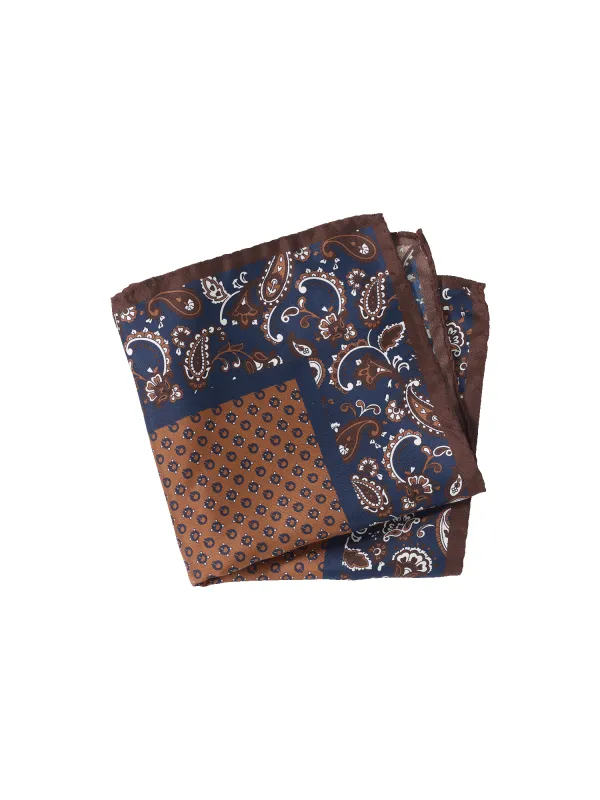 Paisley Silk Pocket Square - Brown/navy sold by Paul Fredrick