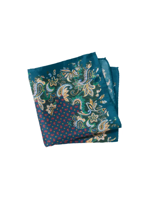 Paisley Silk Pocket Square - Teal sold by Paul Fredrick