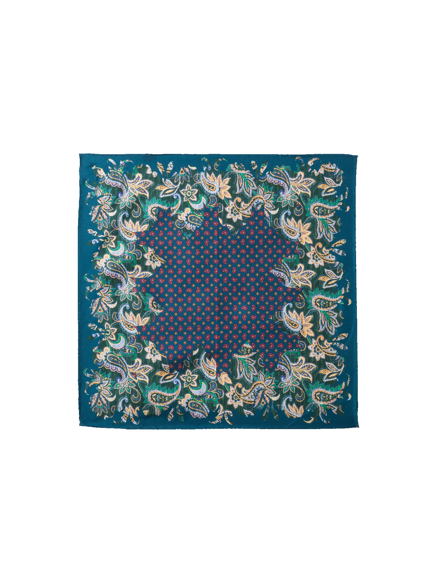 Paisley Silk Pocket Square - Teal sold by Paul Fredrick product image thumbnail 2