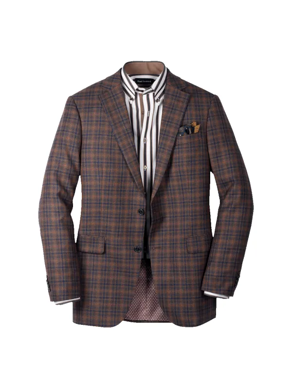 Brown/Navy Wool Blend Plaid Single Breasted Notch Lapel Sport Coat - Brown/navy sold by Paul Fredrick
