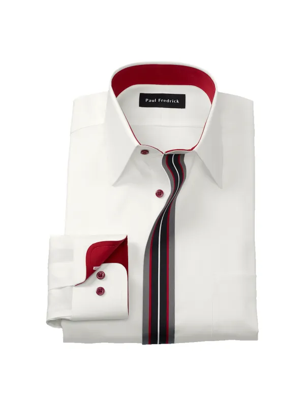Comfort Stretch Non-Iron Solid Dress Shirt With Contrast Trim - White sold by Paul Fredrick