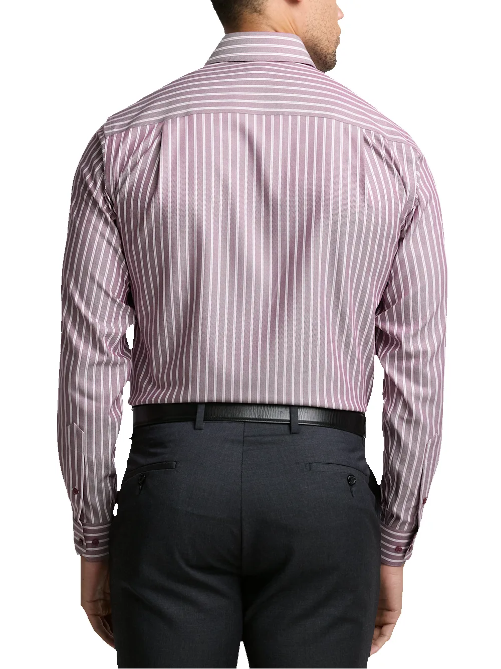 Comfort Stretch Non-Iron Stripe Dress Shirt With Contrast Trim - Burgundy sold by Paul Fredrick product image thumbnail 5