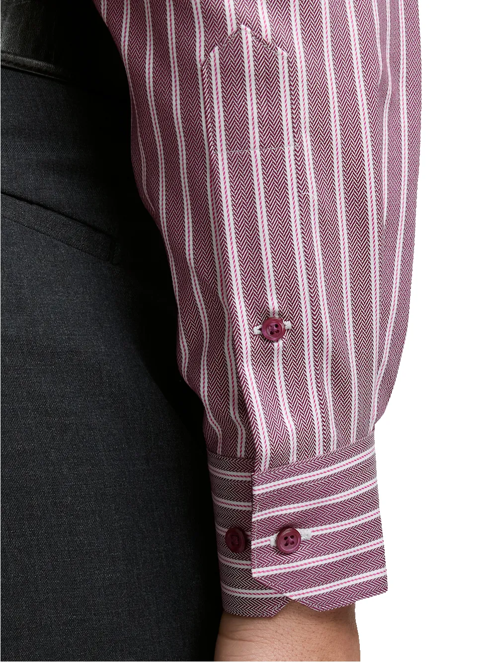 Comfort Stretch Non-Iron Stripe Dress Shirt With Contrast Trim - Burgundy sold by Paul Fredrick product image thumbnail 4