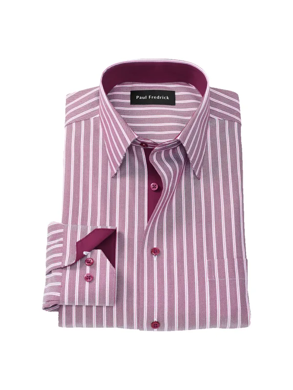 Comfort Stretch Non-Iron Stripe Dress Shirt With Contrast Trim - Burgundy sold by Paul Fredrick