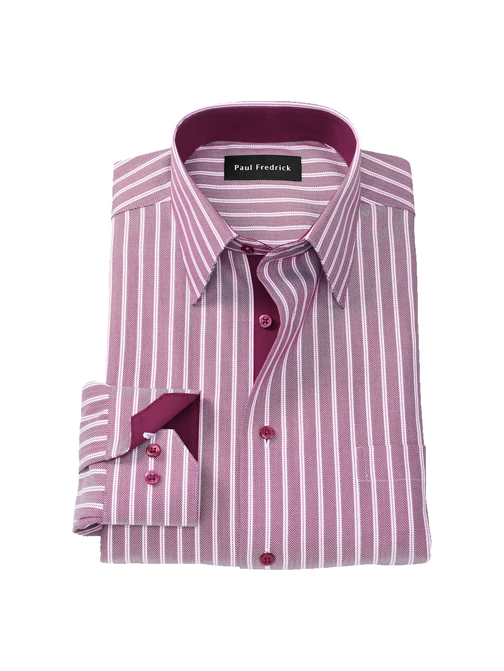 Comfort Stretch Non-Iron Stripe Dress Shirt With Contrast Trim - Burgundy sold by Paul Fredrick