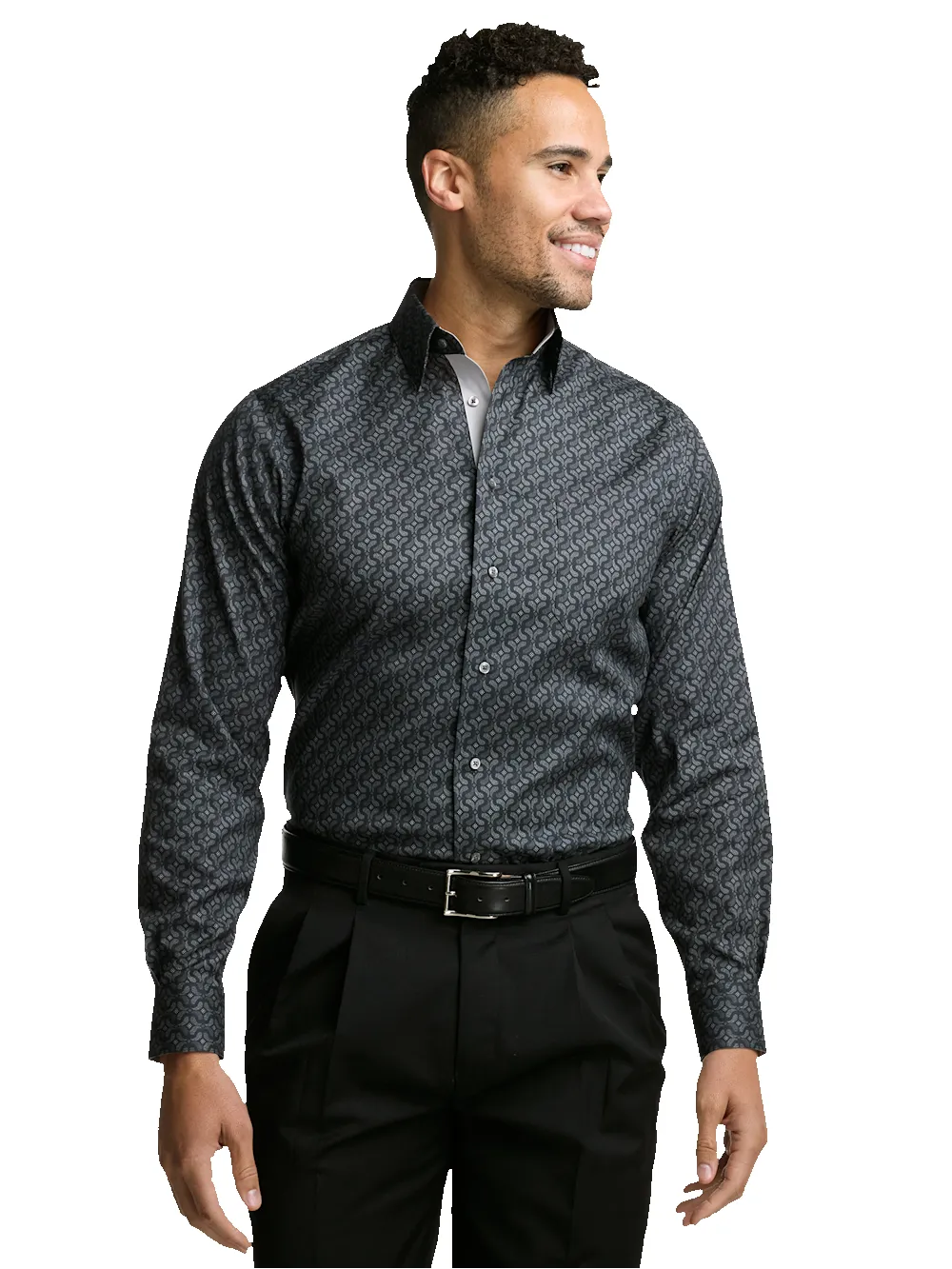 Comfort Stretch Non-Iron Deco Dress Shirt With Contrast Trim - Black/grey sold by Paul Fredrick product image thumbnail 2