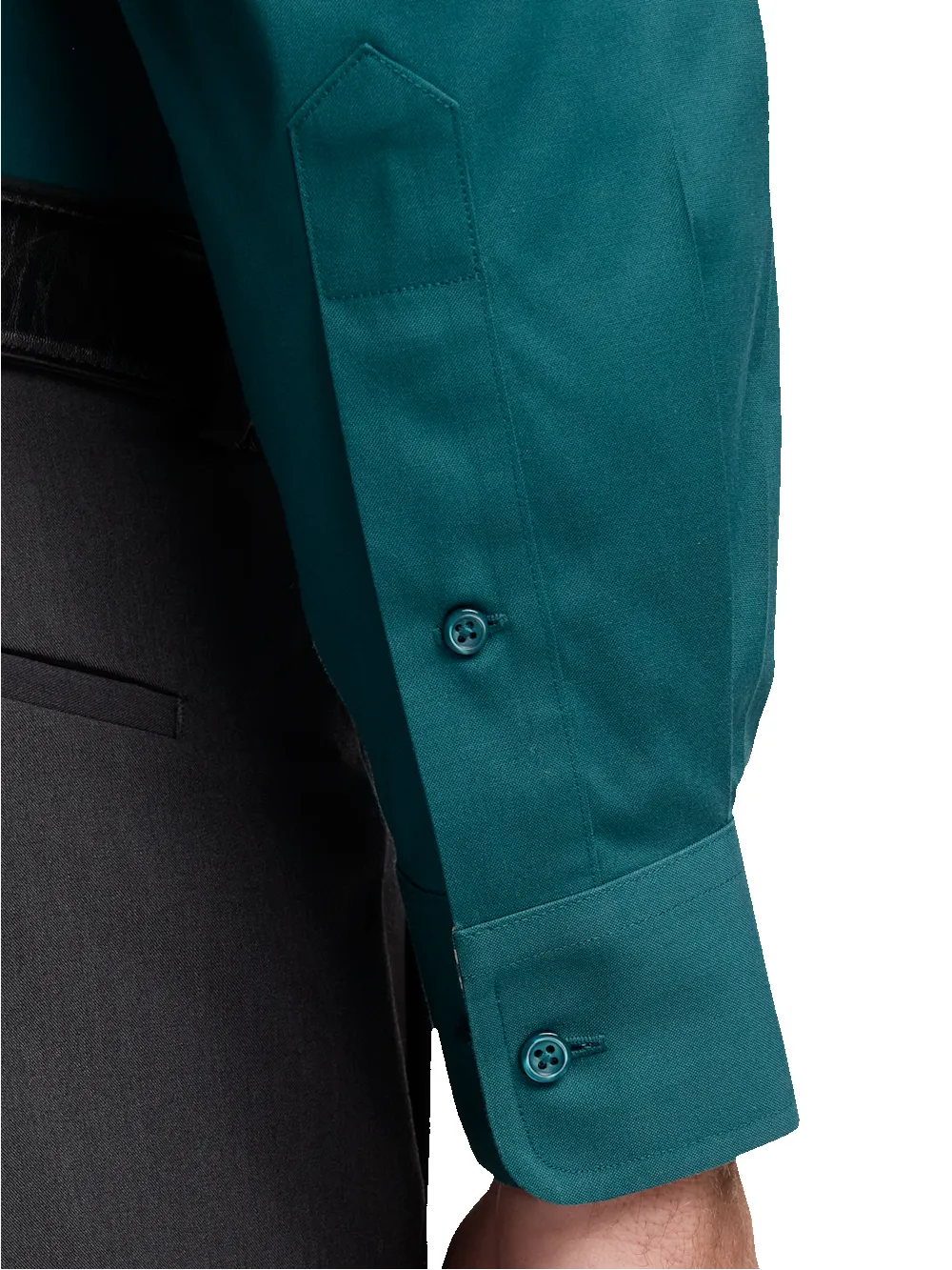 Comfort Stretch Non-Iron Solid Dress Shirt With Contrast Trim - Dark Teal sold by Paul Fredrick product image thumbnail 4