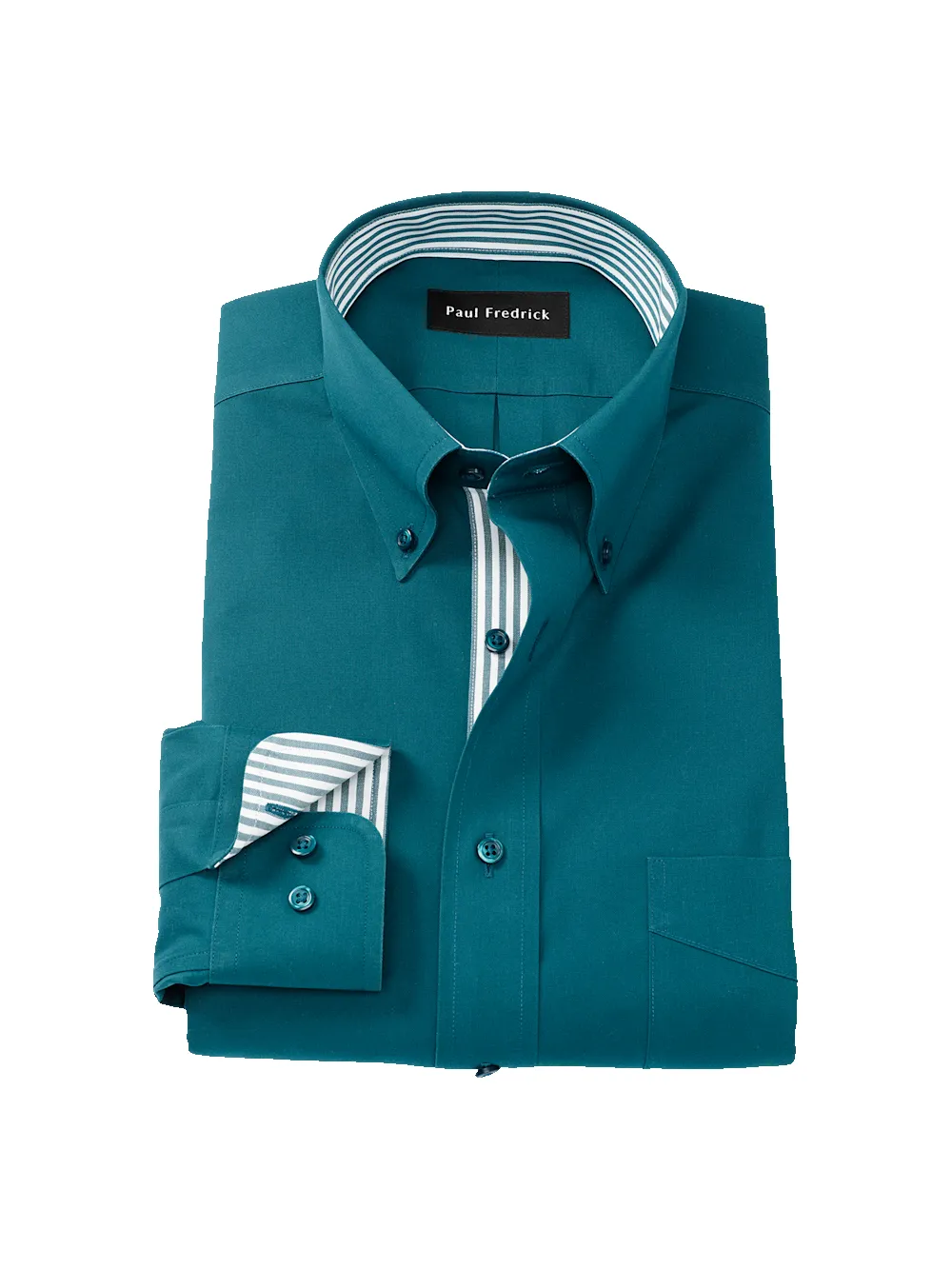 Comfort Stretch Non-Iron Solid Dress Shirt With Contrast Trim - Dark Teal sold by Paul Fredrick