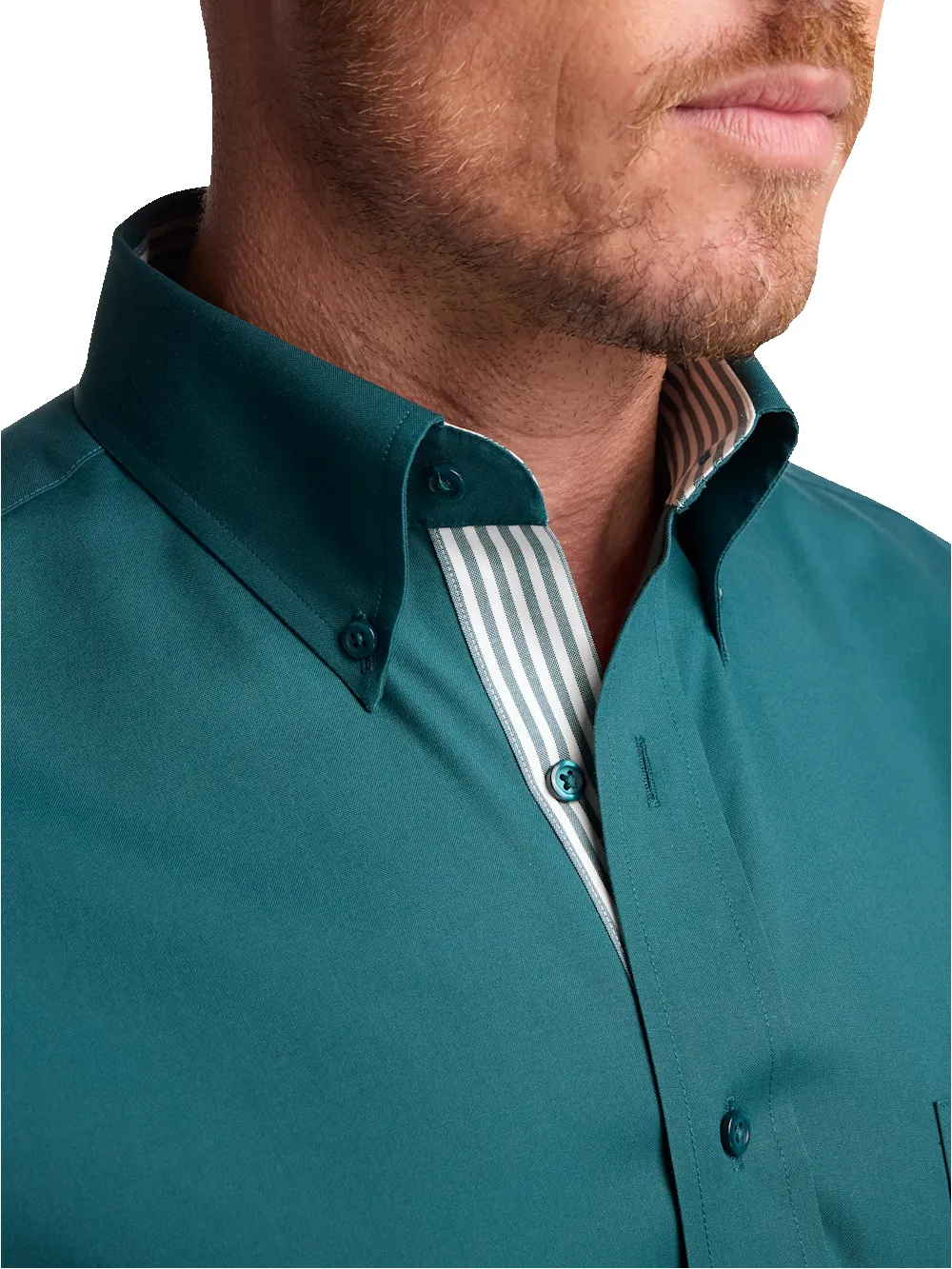 Comfort Stretch Non-Iron Solid Dress Shirt With Contrast Trim - Dark Teal sold by Paul Fredrick product image thumbnail 3