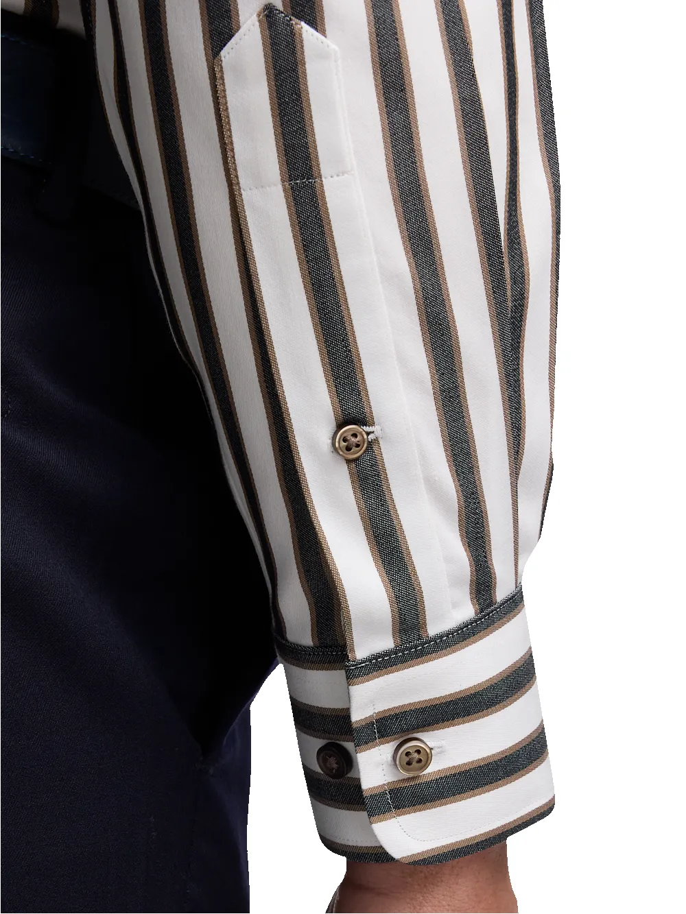 Comfort Stretch Non-Iron Stripe Dress Shirt With Contrast Trim - Brown/white sold by Paul Fredrick product image thumbnail 4