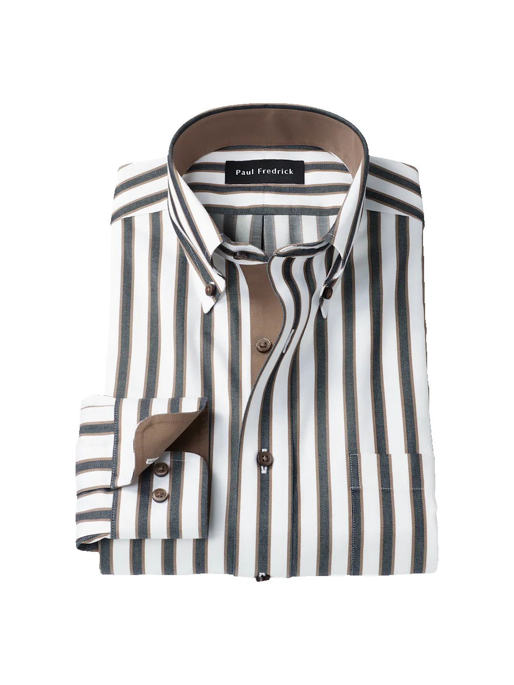 Comfort Stretch Non-Iron Stripe Dress Shirt With Contrast Trim - Brown/white sold by Paul Fredrick