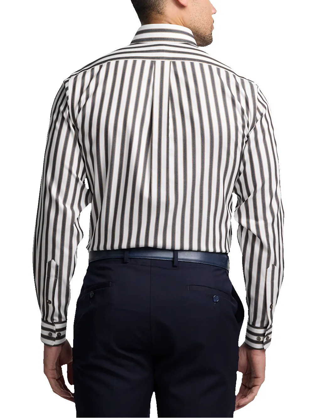 Comfort Stretch Non-Iron Stripe Dress Shirt With Contrast Trim - Brown/white sold by Paul Fredrick product image thumbnail 5