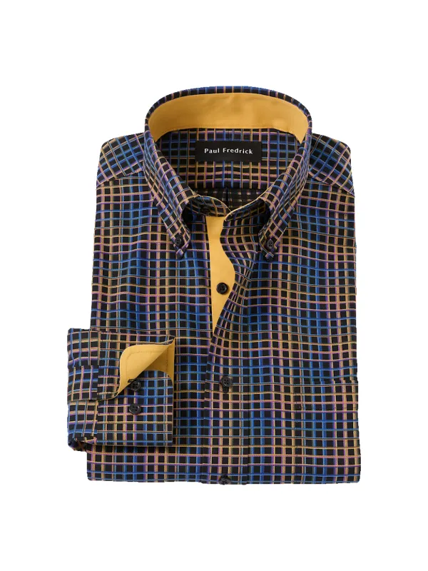 Comfort Stretch Non-Iron Check Dress Shirt With Contrast Trim - Black/orange sold by Paul Fredrick