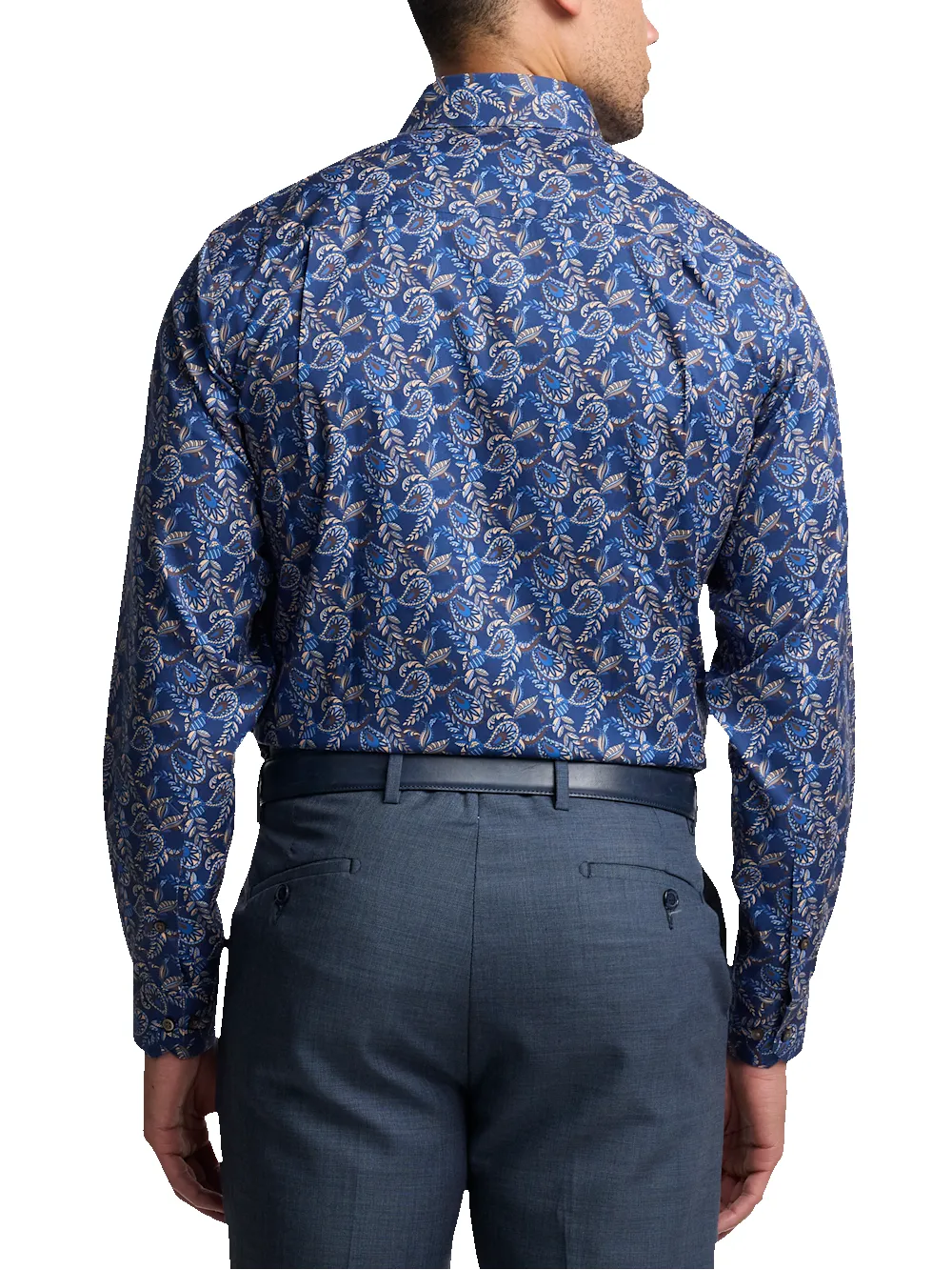 Comfort Stretch Non-Iron Paisley Dress Shirt With Contrast Trim - Navy Multi sold by Paul Fredrick product image thumbnail 5