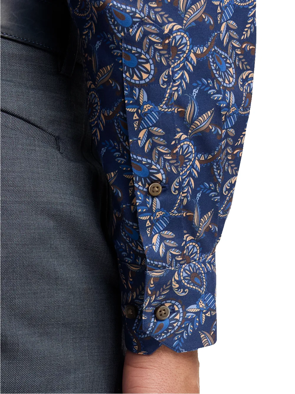 Comfort Stretch Non-Iron Paisley Dress Shirt With Contrast Trim - Navy Multi sold by Paul Fredrick product image thumbnail 4