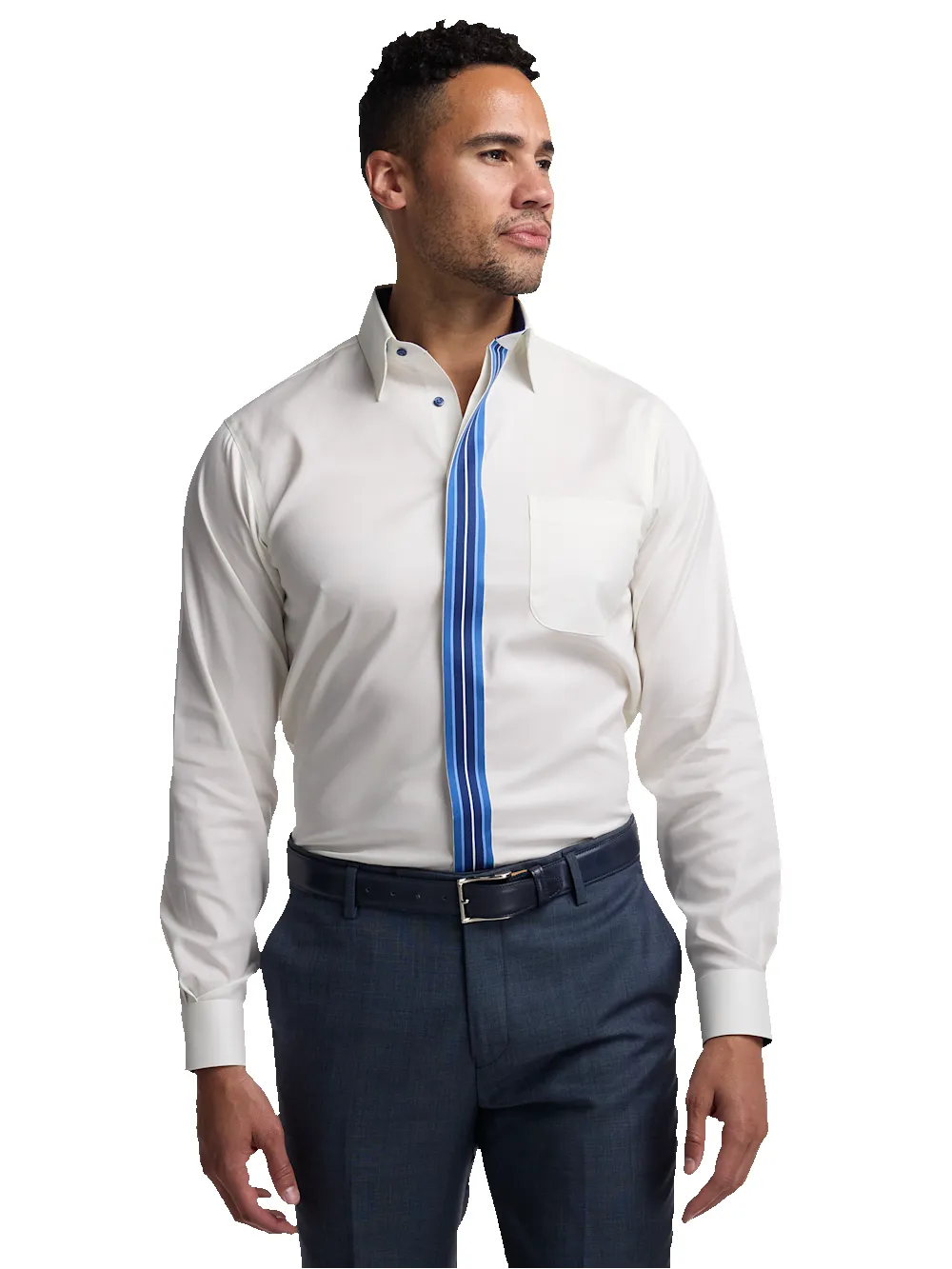 Comfort Stretch Non-Iron Solid Dress Shirt With Contrast Trim - White sold by Paul Fredrick product image thumbnail 2