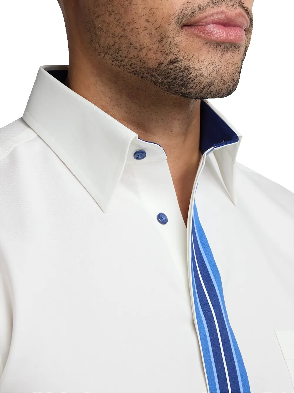 Comfort Stretch Non-Iron Solid Dress Shirt With Contrast Trim - White sold by Paul Fredrick product image thumbnail 3