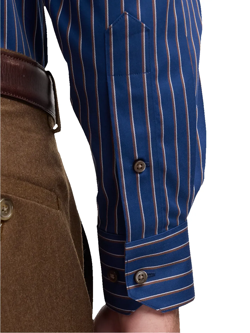 Comfort Stretch Non-Iron Stripe Dress Shirt With Contrast Trim - Navy/brown sold by Paul Fredrick product image thumbnail 4