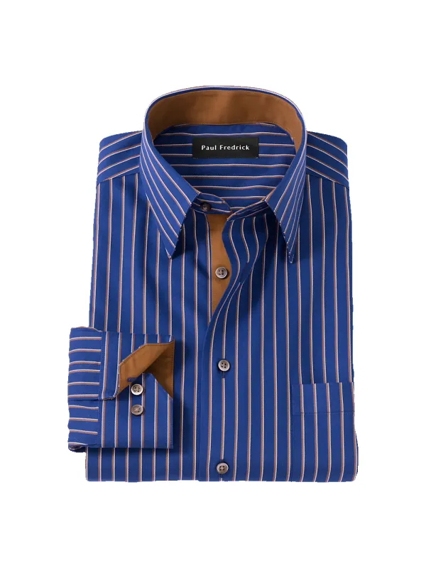 Comfort Stretch Non-Iron Stripe Dress Shirt With Contrast Trim - Navy/brown sold by Paul Fredrick