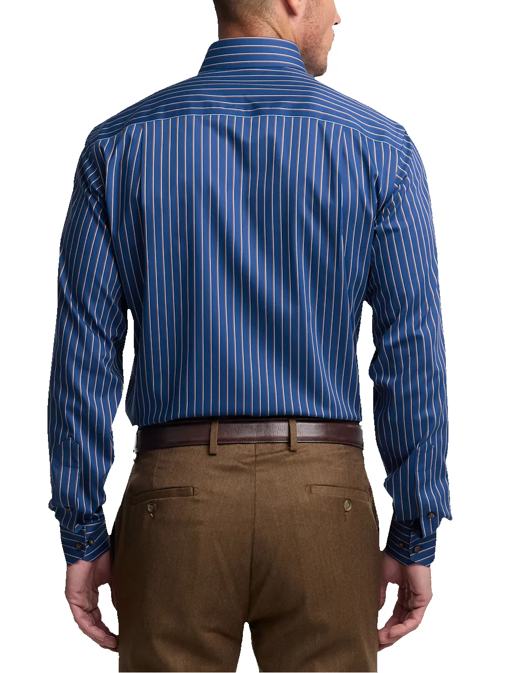 Comfort Stretch Non-Iron Stripe Dress Shirt With Contrast Trim - Navy/brown sold by Paul Fredrick product image thumbnail 5