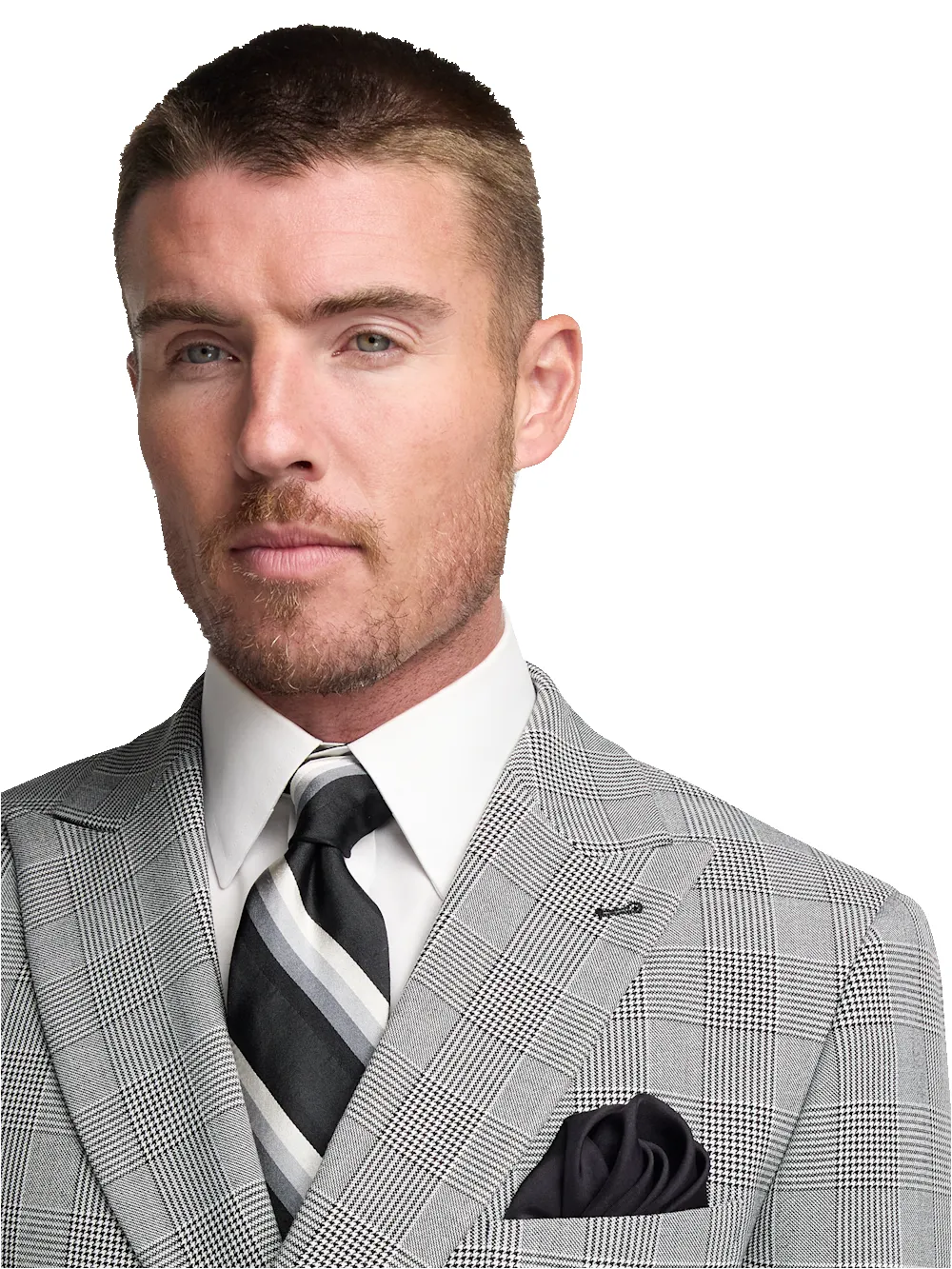 Black/White Plaid Houndstooth Double Breasted Peak Lapel Suit - Black/white sold by Paul Fredrick product image thumbnail 3